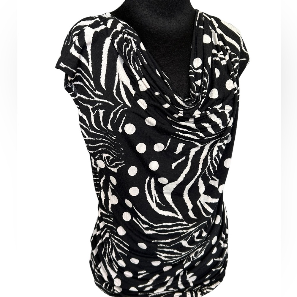 Rafaella Blouse Top Black and White Polka Dot Zebra Stripe Sleeveless L